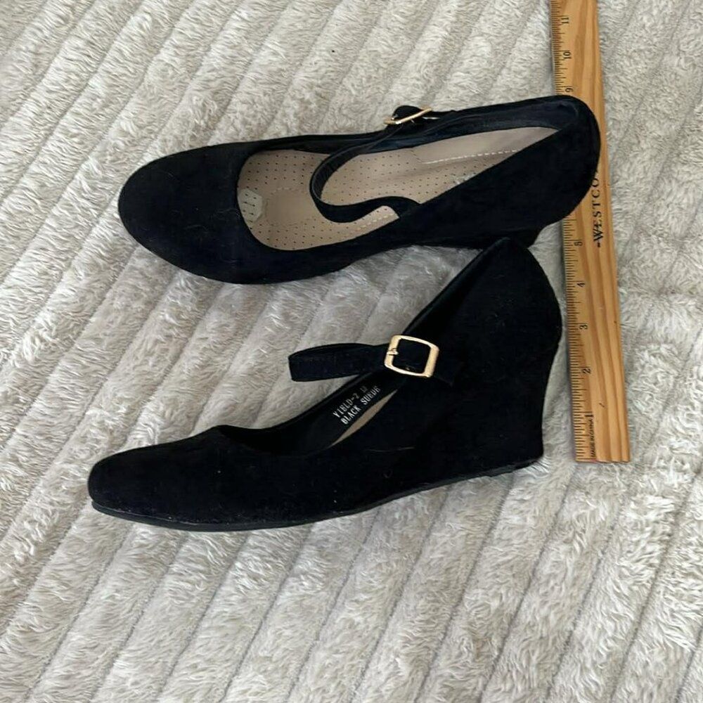 Vegan Microsuede Mary Jane Wedge Heels Size 8.5 Women